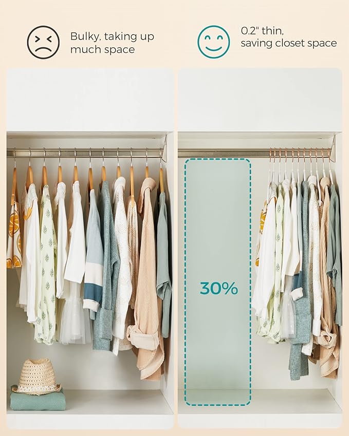 SONGMICS Baby Kids Hangers 50 Pack for Closet, 11.8 x 8.1 Inches, Rose Gold 360° Swivel Hooks, Space-Saving Clothes Velvet Hangers for Nursery, Non-Slip, Cloud White UCRF027W01