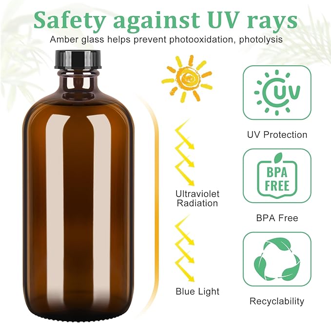 Amber Glass Spray Bottles 3 Pack, 17 oz/500 ml Glass Spray Bottles for Cleaning, Plants, Essential Oils, Hair Care, Refillable Empty Spray Bottle with Adjustable Nozzle for Squirt and Mist