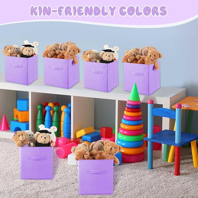 Yinder 12 Pcs Cube Storage Bin Purple 11'' Storage Bins for Playroom Decor Colorful Bins for Kids Foldable Baskets for Nursery Organizer Boxes Fabric Boxes
