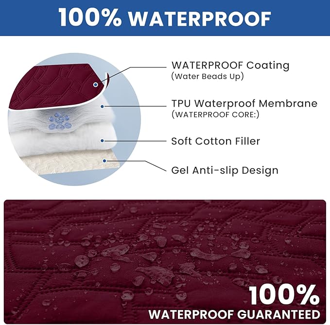 Waterproof Couch Covers for Pets, Waterproof Dog Bed Cover, Anti-Slip Soft Dog Blankets, Couch Cover for Dogs Washable, Pet Blanket for Puppy Large Dogs Christmas (30x70 Inch, Burgundy)