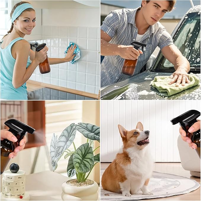 Cleaning Spray Bottles for Plants Misters for Inside, 2 Pack 10 oz Squirt, Water Spray Bottle Mist Sprayer, No Leak Hair Mister Empty with Adjustable Nozzle (Brown)