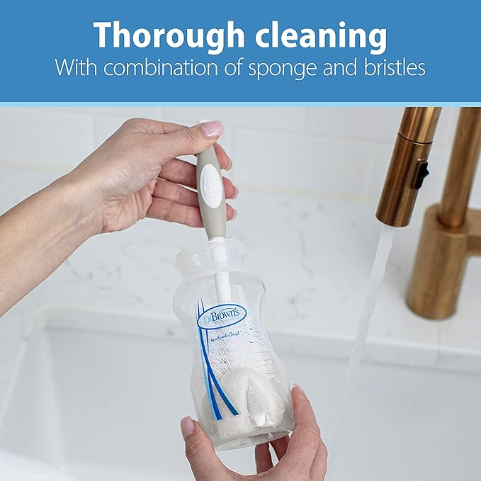 Dr. Brown's Reusable Sponge Baby Bottle Cleaning Brush with Suction Cup Stand, Scrubber and Nipple Cleaner, BPA-Free, Gray, 2-Pack