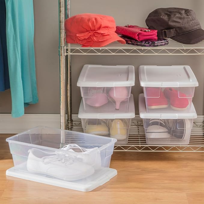 Sterilite 12-Pack 6 Quart Storage Boxes, Stackable Clear Plastic Bins with Snap-On Lids – Heavy-Duty Organizing Containers for Closet, Bathroom, and Office