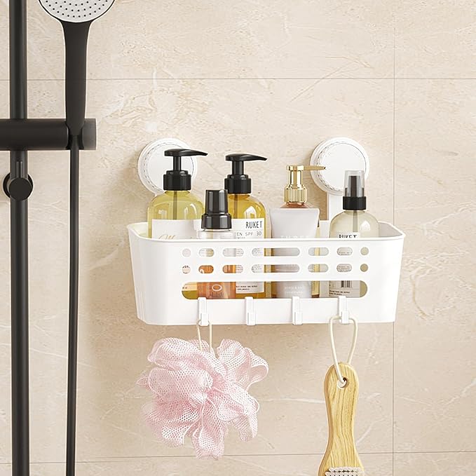 Lifewit Shower Caddy Suction Cup, NO-Drilling Bathroom Organizers and Storage Rack for Inside Shower, Plastic Removable Shower Shelves for Shampoo Strong Vacuum Suction, 26 cm/10 inch Long, 2 Pack