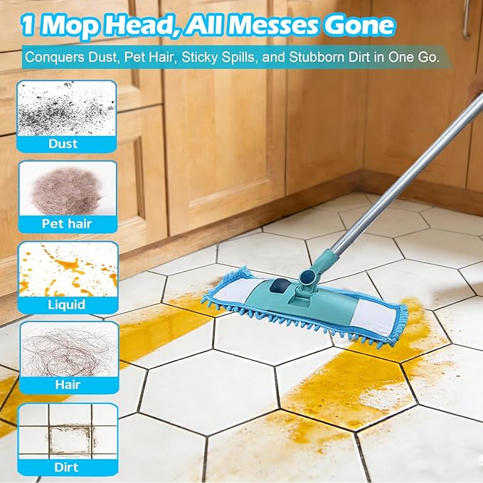 4PCS 16'' Microfiber Dust Mop Pads Compatible with Leifheit 55210,Reusable Mop Refills,Replacent Wet Mopping Pad & Washable Dry Sweeping Cloths for Hardwood Floor/Tile/Marble Cleaning
