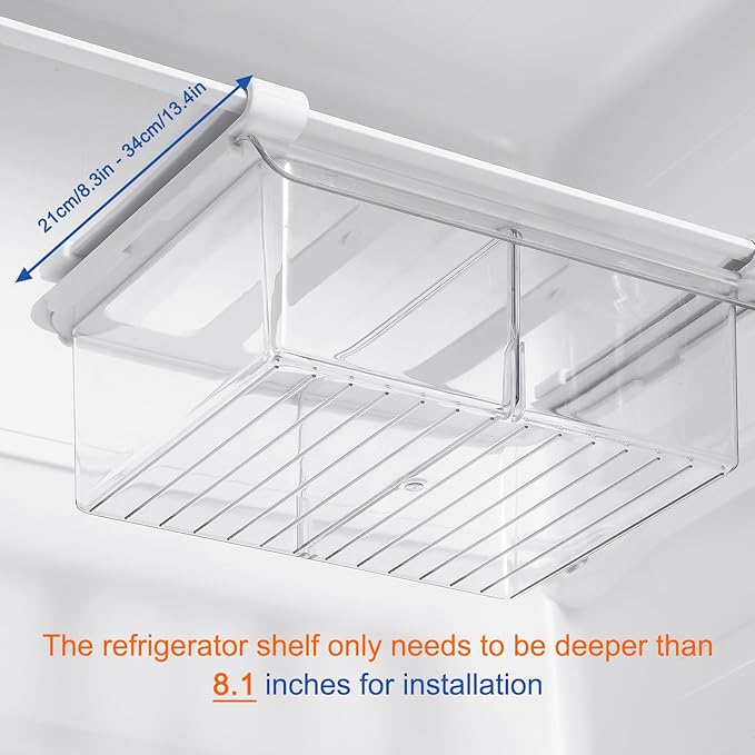 Pull-Out Fridge Drawer Organizer - Under Shelf Storage Bins for Refrigerator Organization for Fruits Vegetables, Cheese & Deli (Tall & Wide with dividers)