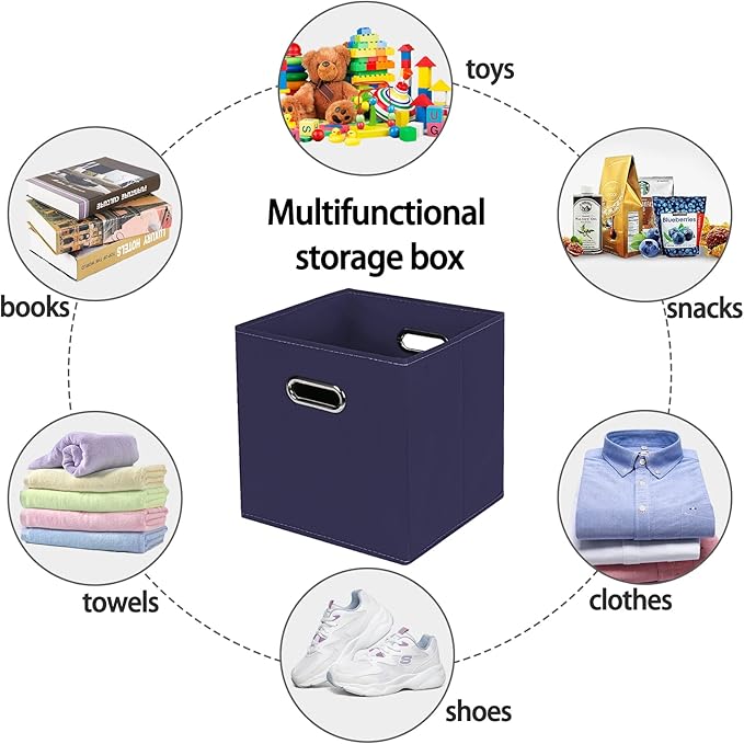 STOREONE Fabric Storage Bins Cubes Baskets Containers-(11X11X11) with Dual Handles for Shelf Closet, Nursery Home ， Bedroom Organizers, Foldable Set of 3 (Navy Blue)