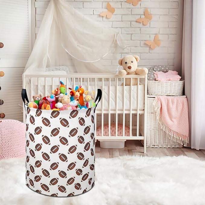 19.7" Football Laundry Basket,Kids Dirty Clothes Laundry Hamper,Waterproof Toys Storage Bin for Boys,Room Decor, Gift Baskets, Baby Nursery Hamper(Rugby)