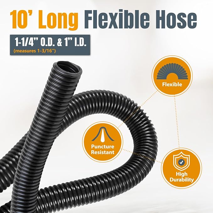 POWERTEC 70510 10 Ft. Vacuum Hose Dust Collection Kit with 5 Fittings, Tapered Reducer and Quick Connect Dust Port Adapter for Woodworking Power Tools, Home and Wet/Dry Shop Vacuums