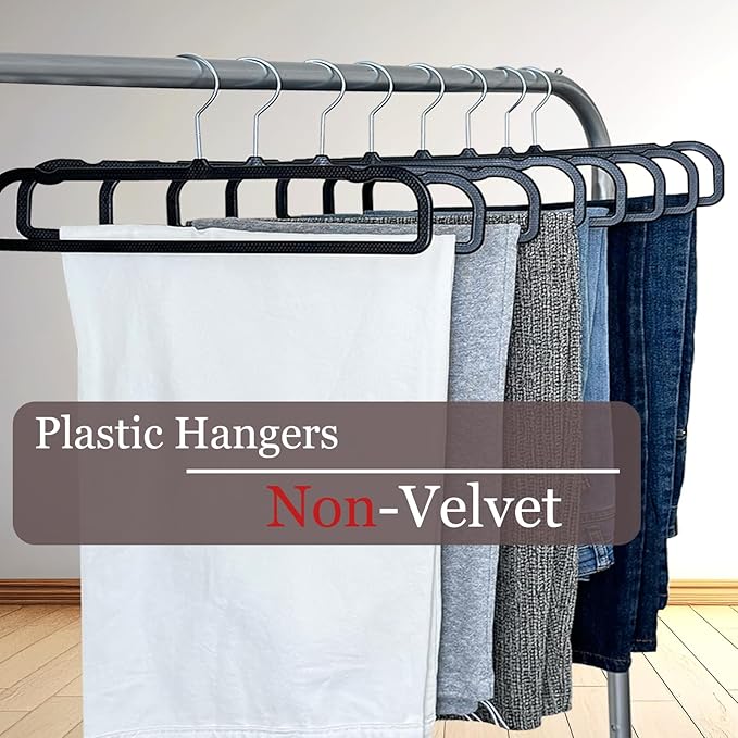 Slim Plastic Pants Hangers (Non-Velvet),Thin Space-Saving Trouser Hanger,Jeans Hangers with 360° Swivel Chrome Hook,Clothes Organizers for Slacks Scarf Trousers Ties,13.77inch