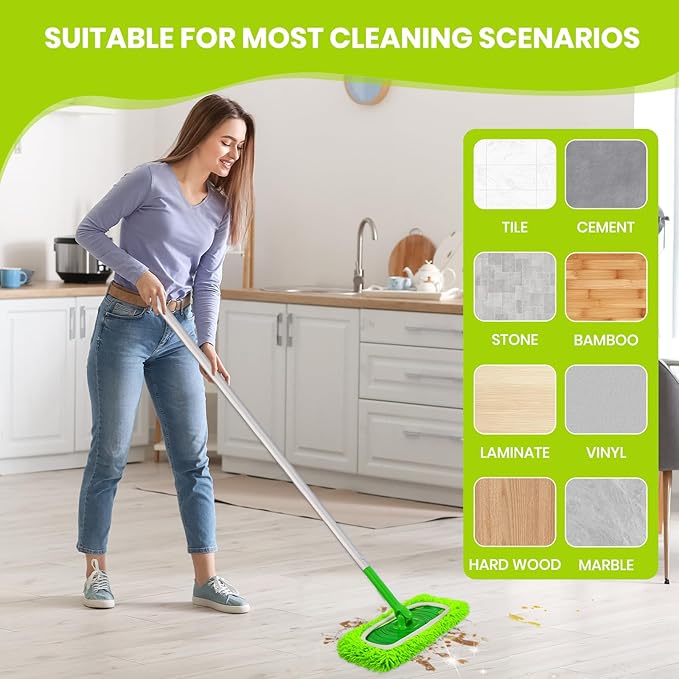 8 Pack Chenille Mop Pads, Reusable Mop Refills for 10''–12'' Flat Mops, Washable Wet & Dry Pads for Hard Floors, Compatible with Swiffer Sweeper Mops