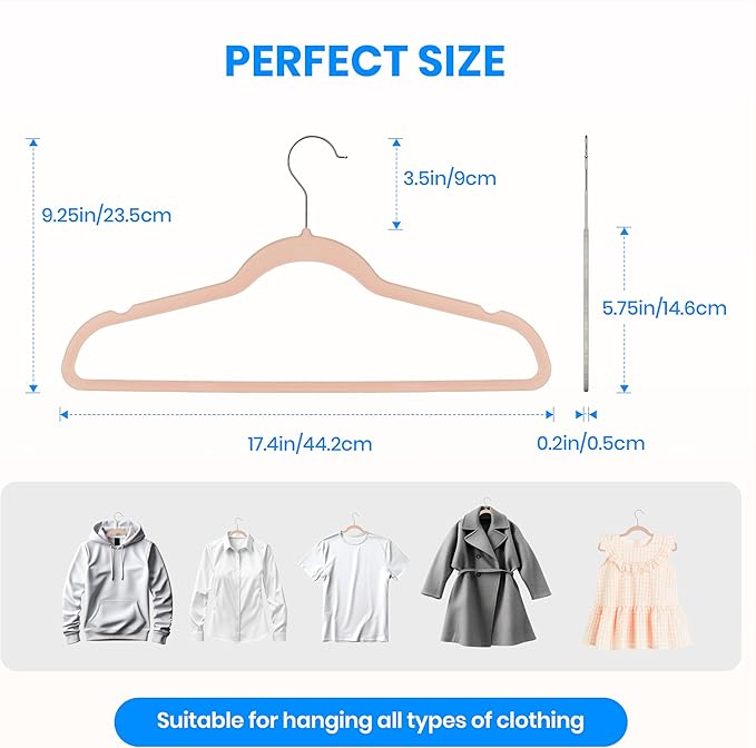 YSSOA Velvet Hangers 70 Pack, Non-Slip Clothes Hangers with Shoulder Notches, 360° Swivel Hooks, Heavy Duty Standard Hanger for Closet Space Saving, Pink