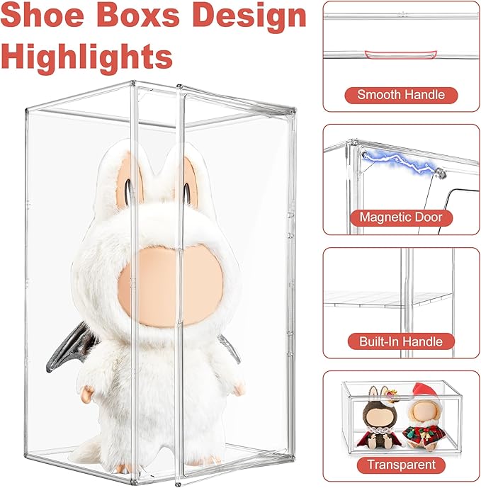23.6 inch Tall Acrylic Display Case 13.8'' x 12.2'' x 23.6'' Stackable Boot & Shoe Boxes Clear Giant Acrylic Display Box for Collectibles Figures Doll Dustproof Sneakers Helmet Storage Box