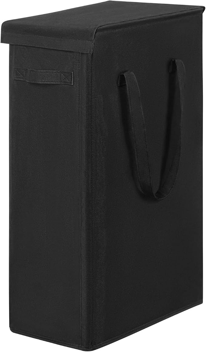 Chrislley 60L Slim Laundry Hamper with Lid Narrow Laundry Basket with Handle Upgrade Foldable Dirty Clothes Hamper Portable Skinny Hamper Organizer Storage Bins (25.6 inches, black)
