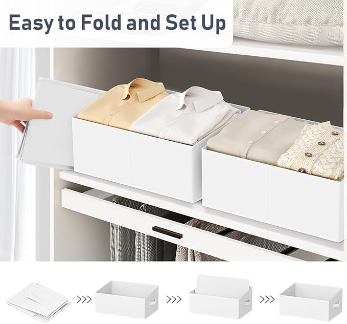 DIMJ Closet Storage Bins 8 Pack - Fabric Storage Baskets for Shelves, Large Clothes Organizers with Handles, Trapezoid Shelf Organization Storage Cubes for Purse, Toys, Books, Towel, Clothes