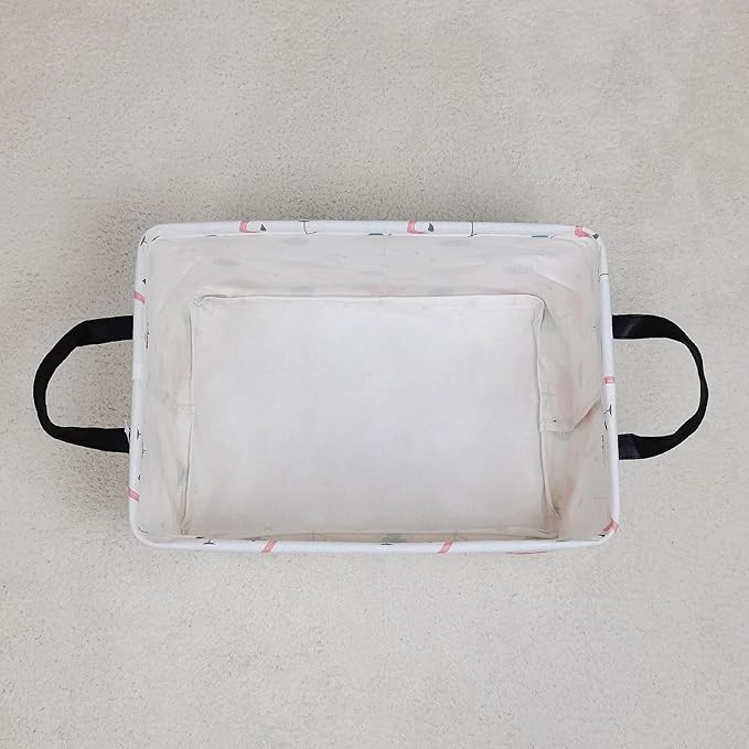 LANGYASHAN Rectangular Storage Bin Collapse Canvas Fabric Cartoon Storage Basket with Handles for Organizing Home Kitchen Boys and Girls Toys Office Closet Shelf Baskets(Rec Leaf Flamingo)