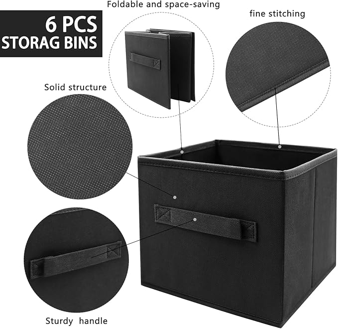 Black Storage Bins 9.0"x7.5"x7.5" Small Size Fabirc Foldable Closet Toy Organizer Collapsible Cloth