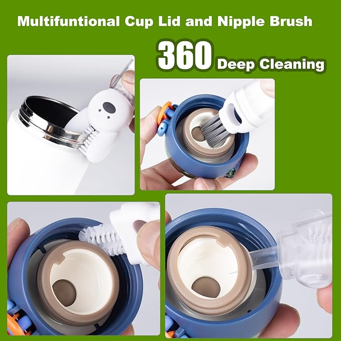 [3 Pack] Bottle Brushes, Stainless Steel Long Handle Water Bottle Scrub Cleaning Brush Set Including Straw & Lid Cleaner for Baby Bottles, Sports Cups, Coffee Mugs, Tumblers