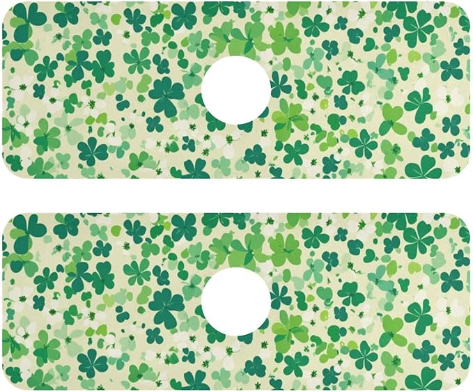 Kitchen Sink Splash Guard 2 PCS 14.7 Inch Sink Faucet Mat Splash Guard for Bathroom Countertop Water Absorbent Foldable Cuttable Soft Washable Saint Patricks Green Clovers