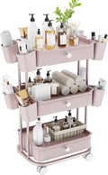 3 Tier Drawer Shelf Beauty Cart with 12 Movable Storage Organizer, Thickened Durable ABS, 360° Wheels for Salon Station for Hair Stylist, Beauty Salon, Spa Massage Parlor, Makeup Organizer - Pink