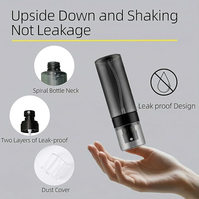 3 Pack Spray Bottles 2oz / 60ml, Fine Mist Small Spray Bottle Leak Proof, Refillable Travel Bottles for Toner, Cosmetics & Hair Care (Black, 2 oz / 60 ml)