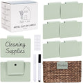 Hygge & Sage: Metal Non-Slip Basket Labels Clip On for Storage Bins, or Wire Racks | Includes 8 Labels, 8 Non-Slip Pads, and 2 Free Markers (Sage Green)