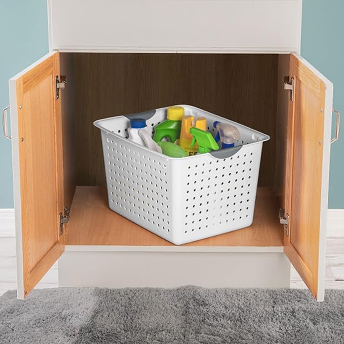 Sterilite 24-Pack Ultra Basket, Open Plastic Bins, Countertop, Cabinet and Closet Organizer, White, Deep