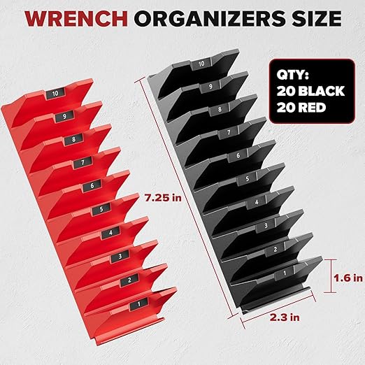 40PCS Modular Wrench Organizer - Wrench Tool Organizers for Tool Drawer Storage, Wrench Storage Set with Metric & SAE Label, Wrenches Rack Tool Gift for Professional Mechanics Men, Black & Red