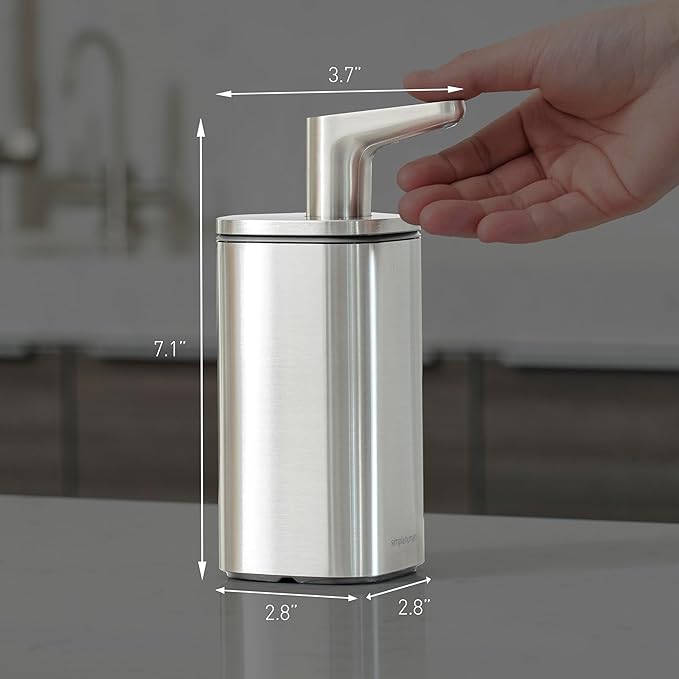 simplehuman 10 oz. Pulse Pump, Liquid Soap Dispenser, Drip Free Hand Soap Pump, Brushed Stainless Steel