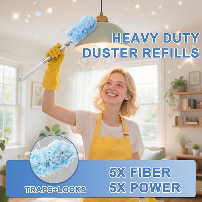 KeFanta Duster Refill Kit with 6 ft Super Extendable Handle Compatible with Swiffer, 360° Disposable Microfiber Dusting Pads for Home Cleaning, Ceiling, Fan, Window, Hard-to-Reach Areas, 20Pcs