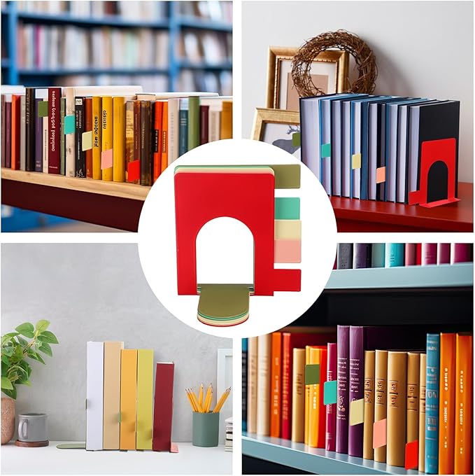 5 Set Metal Book Ends for Shelves Book Shelf Dividers Library Shelf Marker Bookends Stopper Colorful Office Stand Holder for Heavy Books Desk Home Movies Kitchen Cds(Boho)