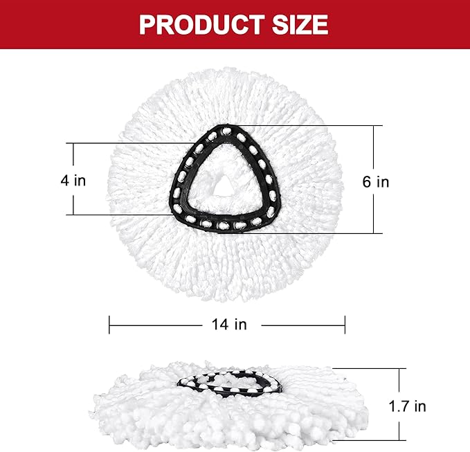 Tidy Monster 12 Pack Reusable Microfiber Mop Head Refill for Standard Universal Spin Mop, Anti-abrasive, No Scratch, Round Shape, Standard Size, White, Sealed Hard Floors