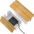 YECAYE 2 Pack Cable Management Box, Wooden Lid & Plastic Body, Medium and Small Cord Organizer Box – Power Strip Cord Organizer, Cable Hider for Home & Office– Baby Proofing