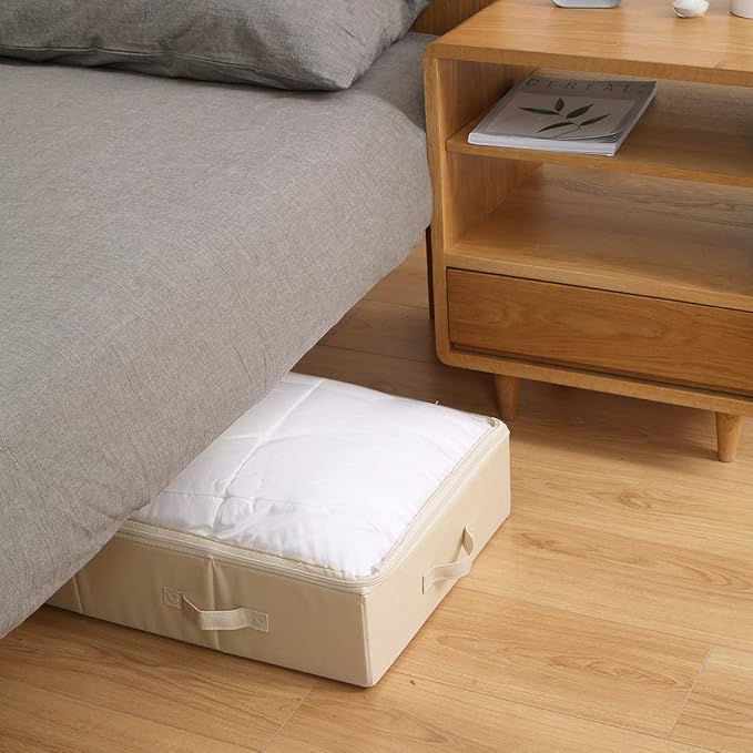 iwill CREATE PRO 31.5"(85cm) Length Spacious Visible Lidded Under Bed Storage Bins for Shoes, Blankets, Toys Organization Containers, Wedding Dress Storage Box, Beige