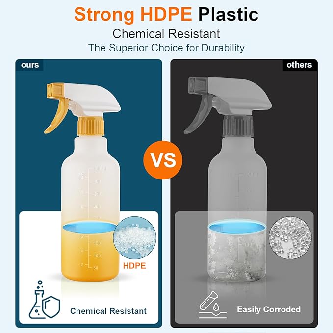 Spray Bottles 16.9oz HDPE Spray Bottle for Hair Mist/Stream Empty Heavy Duty Refillable Containers for Cleaning Solutions, Plants, Vinegar 2 Pack (Yellow, 16.9oz)