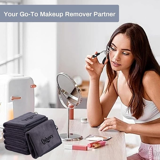 Microfiber Makeup Remover Cloth Face Towels Makeup Pads Soft Fingertip Face Wash Cloth Reusable Machine Washable High‑Absorbency Quick‑Dry Cleansing Facial Towels 12 × 12 in 6 Pack——Black Gray