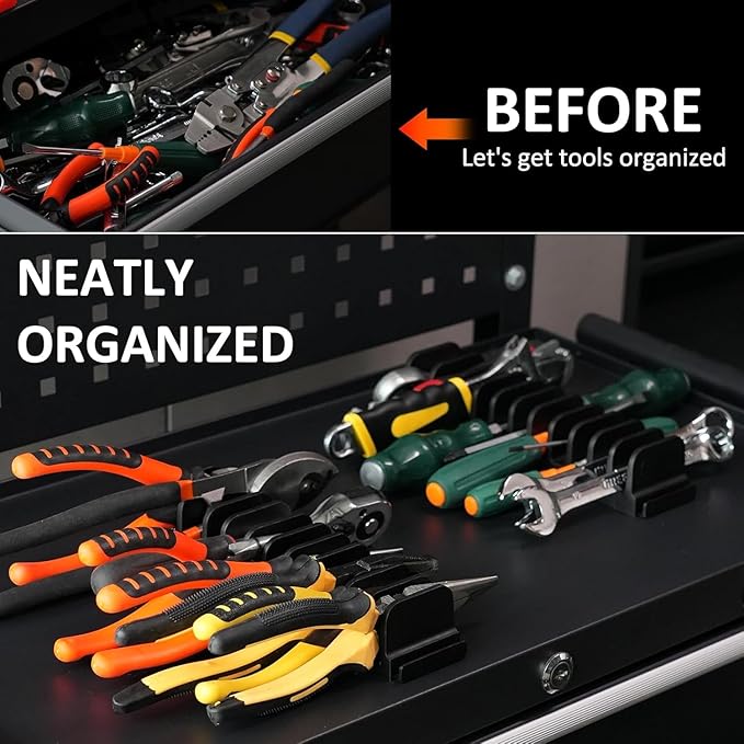 12 PCS Plier Organizer for Toolbox & Tool Drawer, Magnetic Plier Holders, Modular Tool box Organizers for Professional Mechanics, Technicians (Orange)