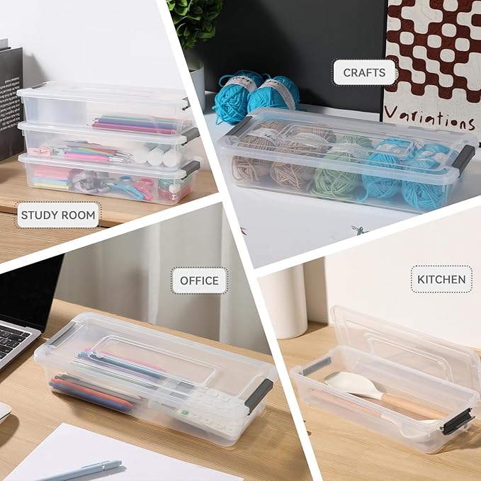 novelinks Clear Stackable Storage Bins with lid Storage Boxes Durable Plastic Organizer Containers for Home Office, Kitchen, Craft Supplies (4 Quart 8 Pack)