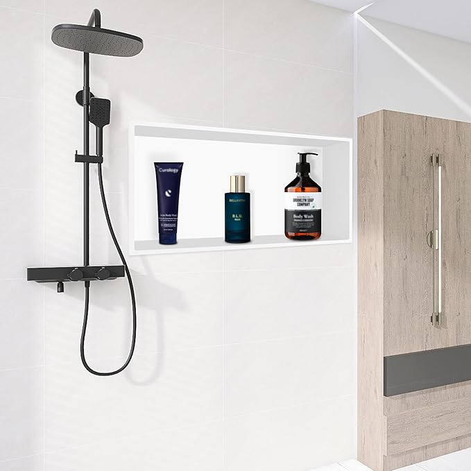 BATHFINESSE Shower Niche 24" X 12" White, Stainless Steel Wall Niche Recessed Shower Shelf for Bathroom Storage, No Tile Needed Over Mount Installation