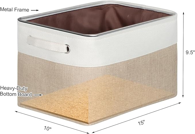 Kntiwiwo Foldable Storage Bin Collapsible Fabric Storage Basket Cube with Durable Handles Closet Organizer Bins for Organizing Shelves Drawers, Set of 3, 15" x 10" x 9.5", Beige