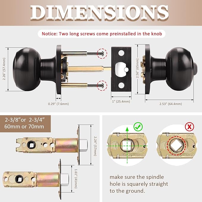 Probrico 2 Pack Interior Door Knobs Bathroom Bedroom Privacy Keyless Door Lock Lockset in Oil Rubbed Bronze