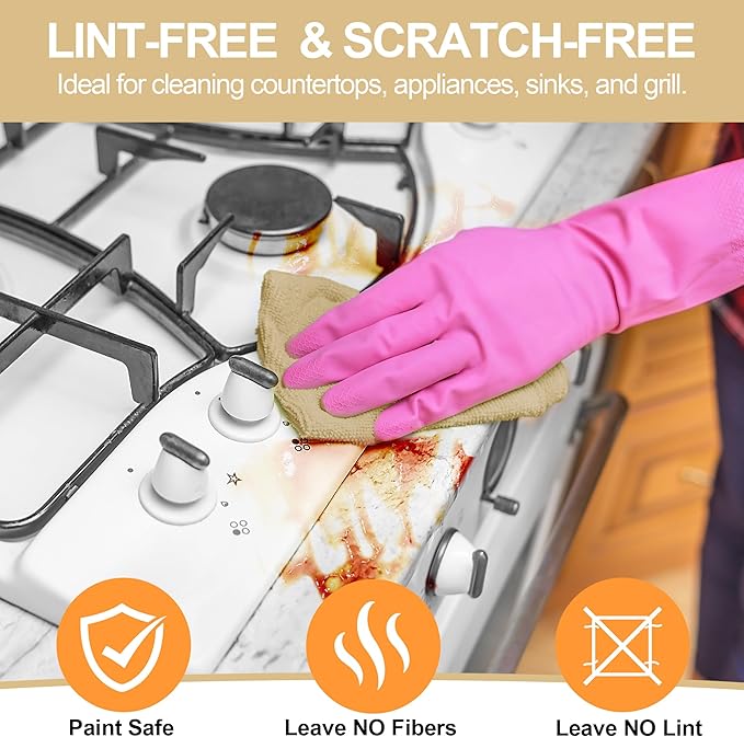 HOMERHYME Microfiber Cleaning Cloth, 12 Pack Biege Cleaning Rags,12" X 11" Lint Free Dish Towels Wash Cloths, Reusable Microfiber Towels for Home and Kitchen Bathroom Apartment Cleaning Supplies