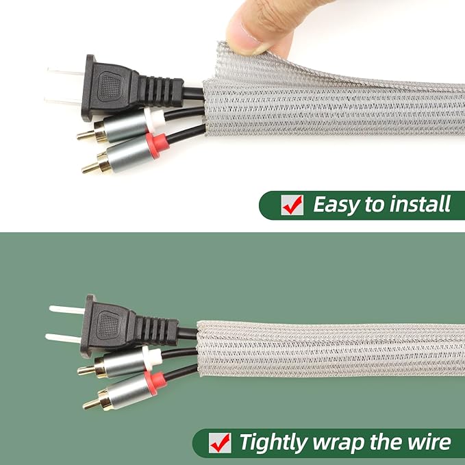 Split Wire Loom Tubing, Cable Protector Sleeve, Braided Cable Management for TV/Computer/Home Theater/Engine Bay, Cord Protectors from Pets No Chew (Grey, 1/8"-25ft)