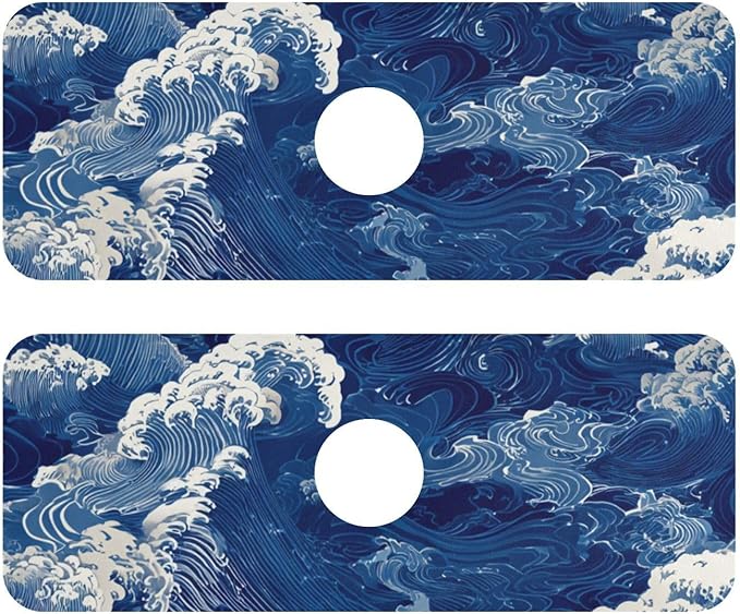 Kitchen Sink Splash Guard 2 PCS 14.7 Inch Sink Faucet Mat Splash Guard for Bathroom Countertop Water Absorbent Foldable Cuttable Soft Washable Blue Ocean Waves