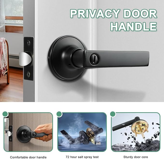 Privacy Door Handles, 1 Pack Matte Black Door Lever, Bed and Bath Door Locksets Heavy Duty Keyless Interior Handles, Reversible for Left Right Handed Doors