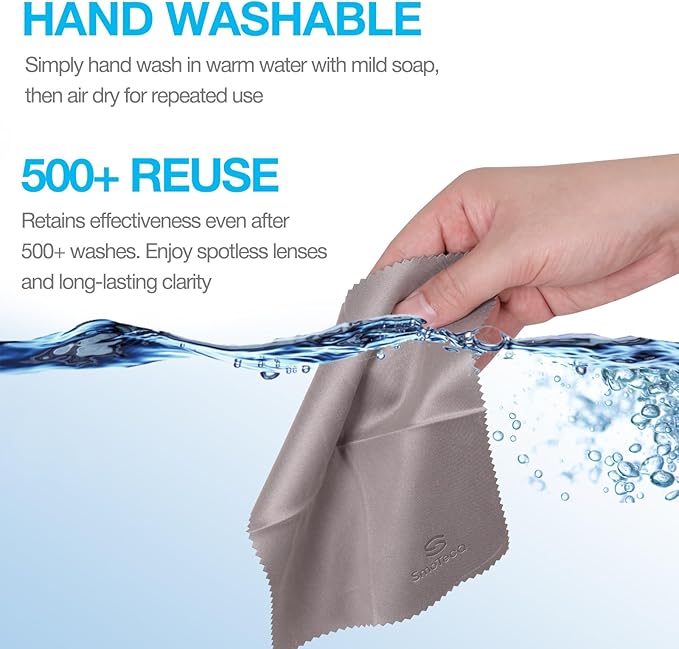 SmoTecQ Premium Microfiber Cleaning Cloths (6-Pack) – Ultra-Soft, Scratch-Free Cloths for Eyeglasses, Sunglasses, Camera Lenses, Screens & More – Washable & Reusable (6 Pack)
