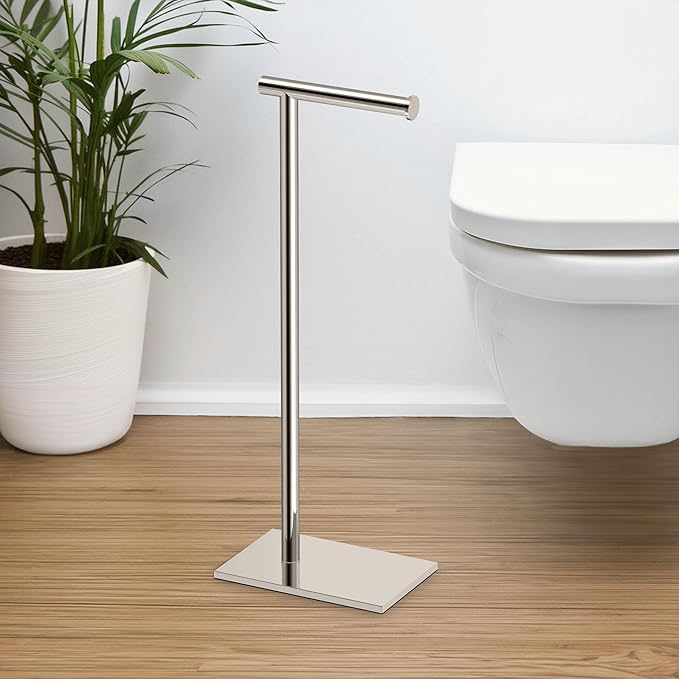 Gatco 1431PN Modern Rectangle Base Freestanding Toilet Paper Holder, 21.25", Polished Nickel with Weighted Base