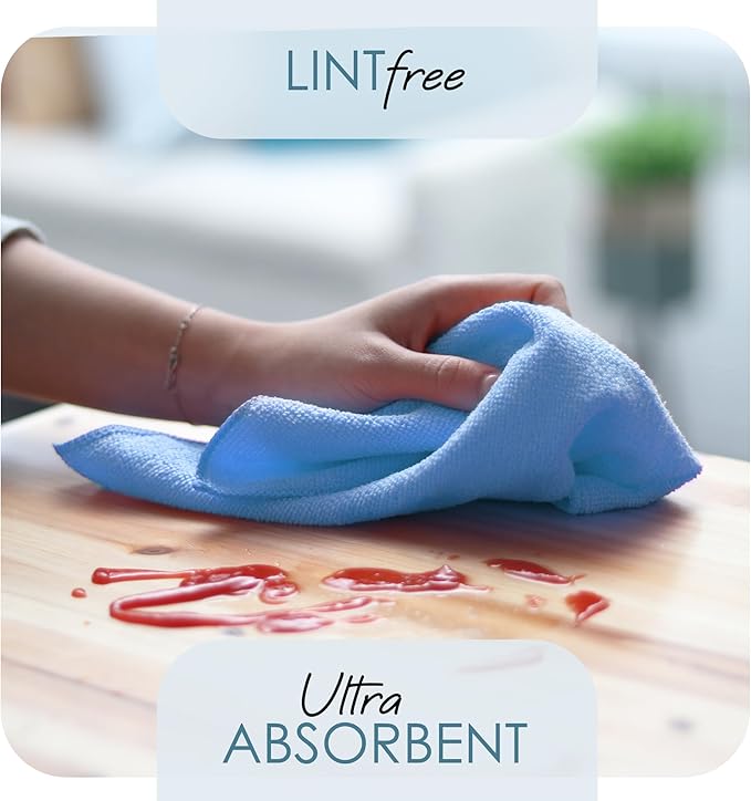 Hearth & Harbor Microfiber Cleaning Cloth, Towels for Cars 144 Pack Washcloths, Blue Rags, Reusable Towel, Cloth Rags Cleaning, Lint Free 12''x12''