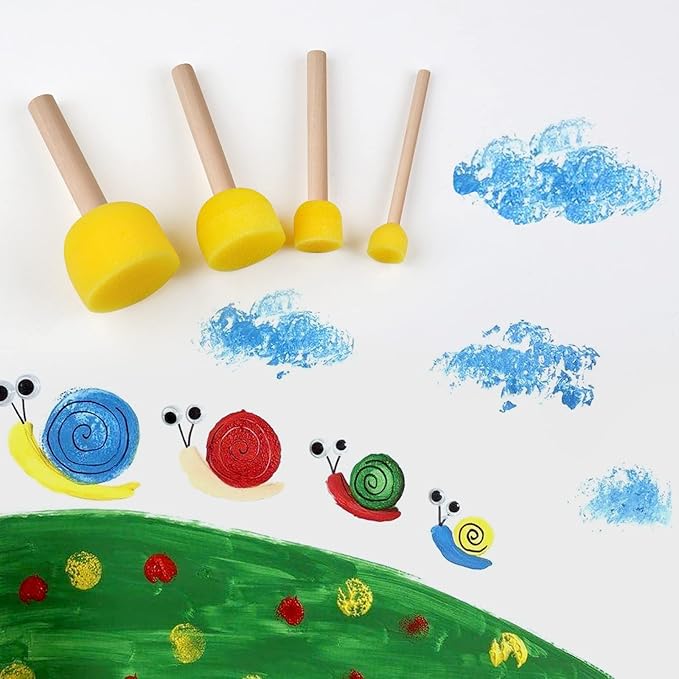 vivinin 90 Pcs Round Sponges Brush Set, Round Sponge Brushes for Painting, Paint Sponges for Acrylic Painting, Painting Tools for Kids Arts and Crafts (4 Sizes)
