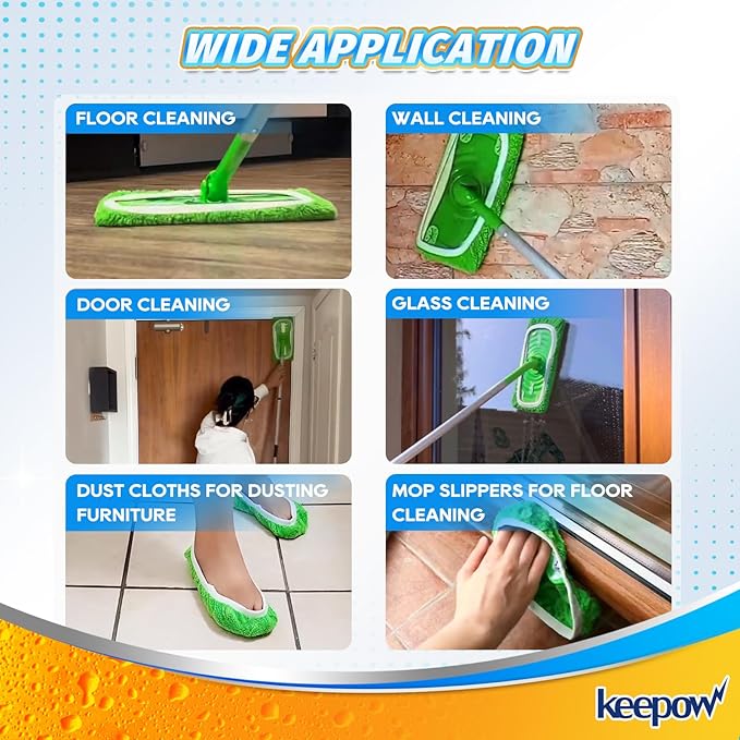 KEEPOW Reusable Wet Pads Refills Compatible with Swiffer Sweeper Mop, Dry Sweeping Cloths, Microfiber Wet Mopping Cloths for Hardwood Floor Cleaning, 4 Pack (Mop is Not Included)